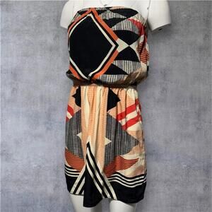Women's Express Strapless Summer Dress with Geometric Print, XS
